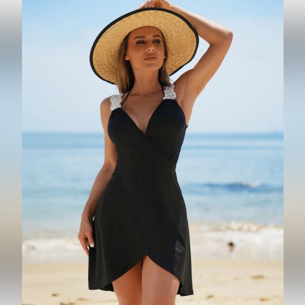 Chic Black Women's Swim Coverup with White Accents